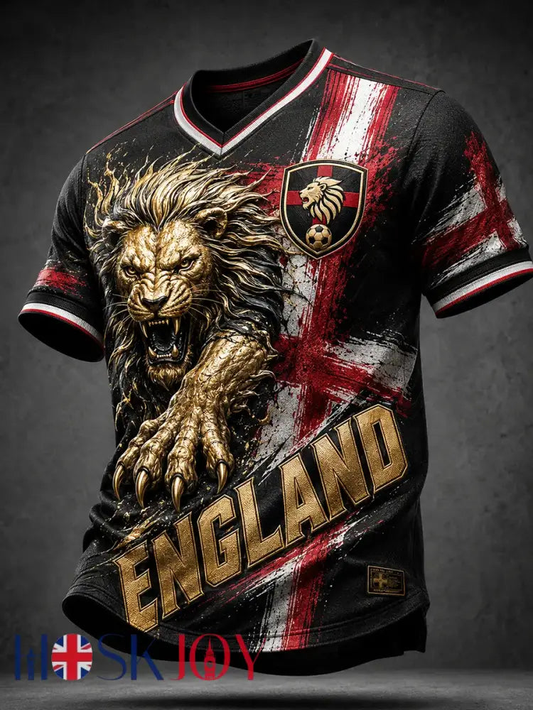 Men’s UK Football Lover England Printed V-neck T-shirt - As picture / S
