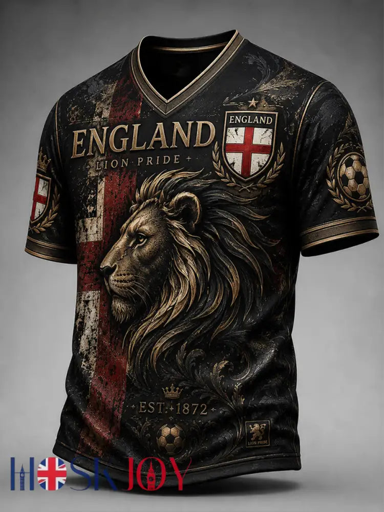 Men’s UK Football Lover England Printed V-neck T-shirt - Black / S