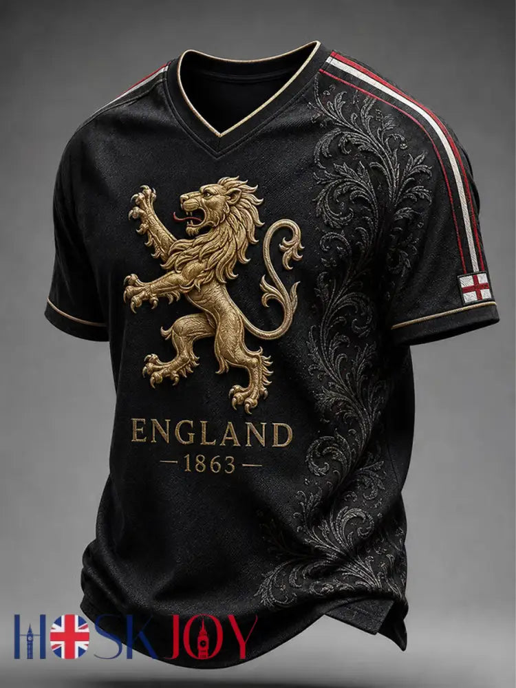 Men’s UK Football Lover England Printed V-neck T-shirt - Black / S