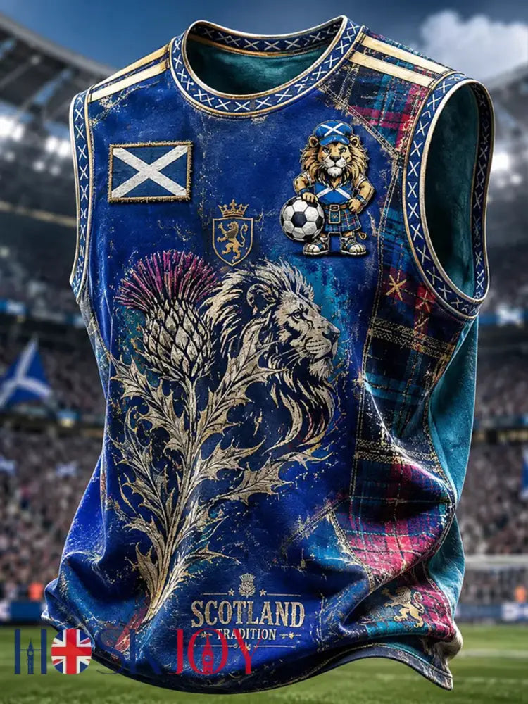 Men’s UK Football Lover Scotland Printed Casual Tank Top - Blue / S