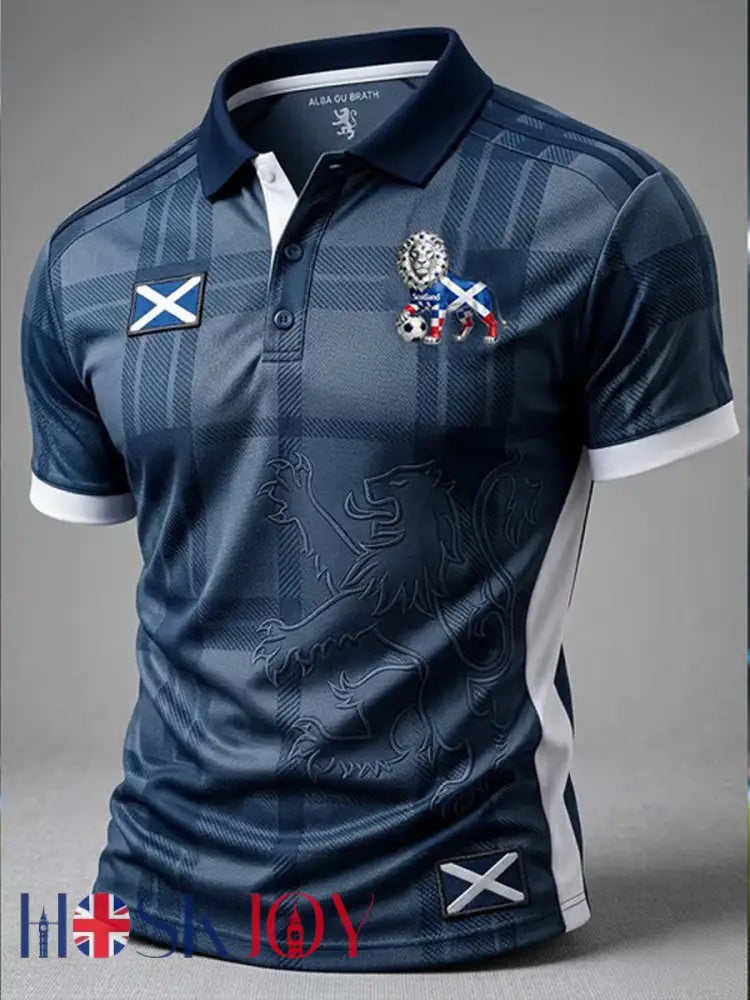 Men’s UK Football Lover Scotland Printed polo shirt - Navy Blue / S