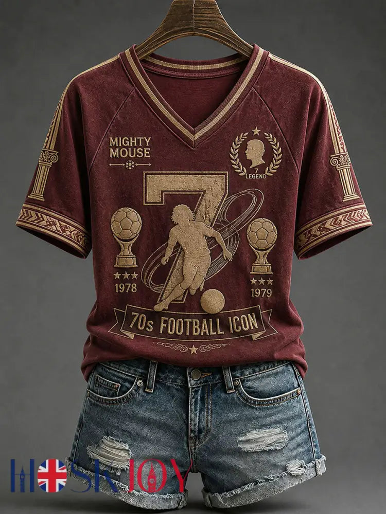 Men’s UK Football No.7 V-Neck T-Shirts - Maroon / S