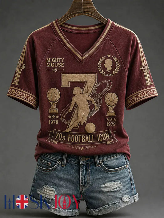Men’s UK Football No.7 V-Neck T-Shirts - Maroon / S