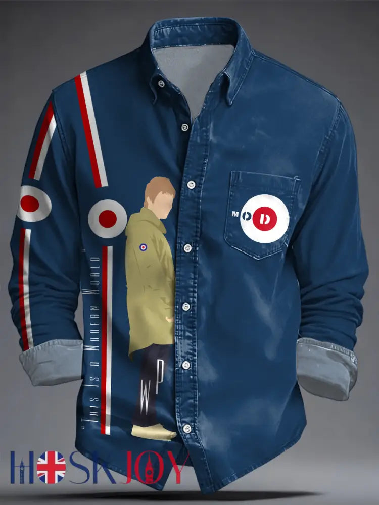 Men’s UK Mod Music Lover Printed Shirt - Blue / S