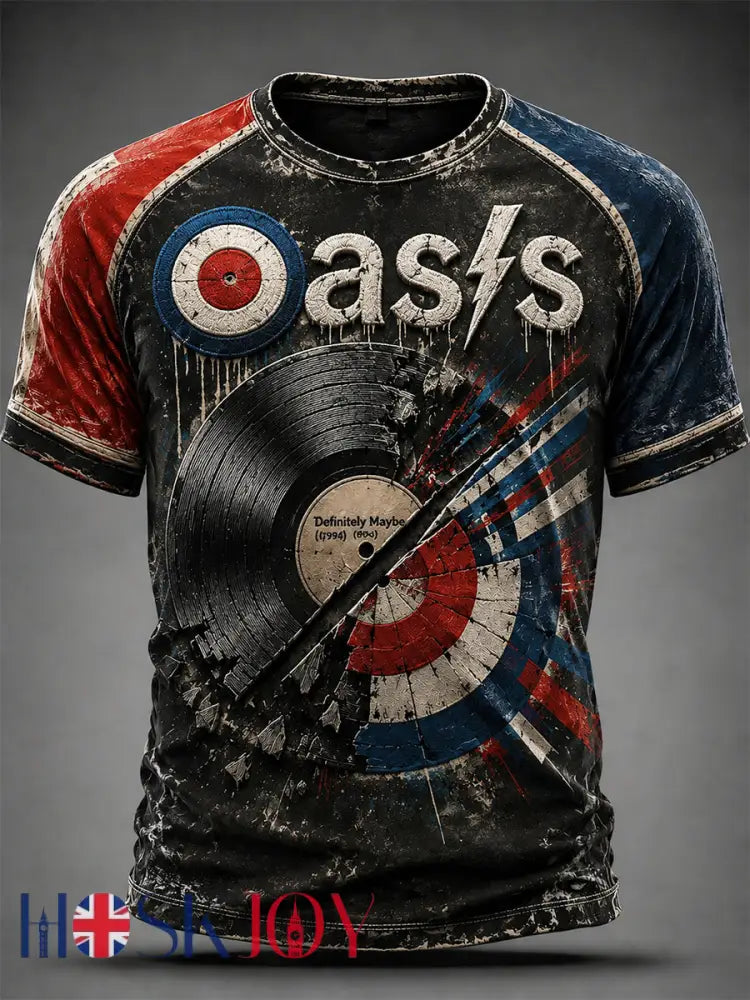 Men’s UK Mods Music Lover Oasis Printed Short-Sleeved T-Shirt - Black / S