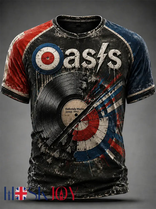 Men’s UK Mods Music Lover Oasis Printed Short-Sleeved T-Shirt - Black / S