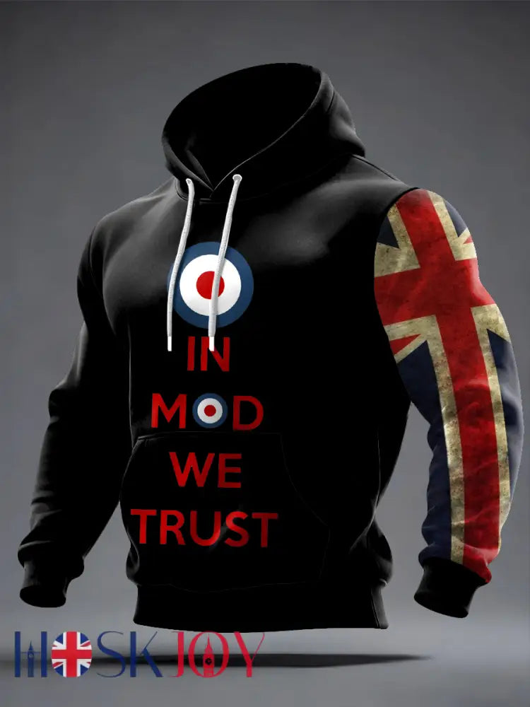 Men’s UK Mods Music Lover Oversized Drop-Shoulder Hoodie with Pockets - Black / S