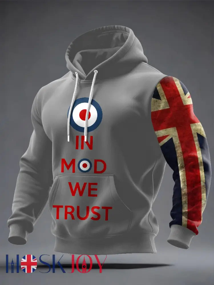 Men’s UK Mods Music Lover Oversized Drop-Shoulder Hoodie with Pockets - Gray / S