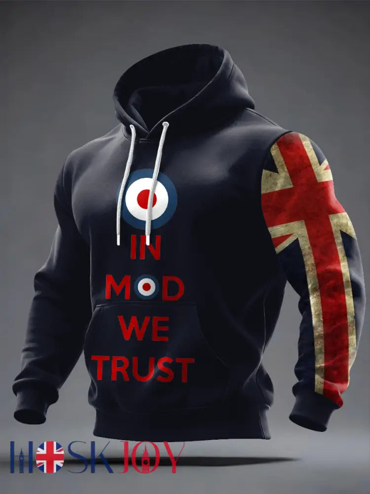 Men’s UK Mods Music Lover Oversized Drop-Shoulder Hoodie with Pockets - Navy Blue / S