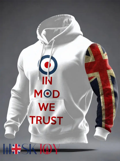 Men’s UK Mods Music Lover Oversized Drop-Shoulder Hoodie with Pockets - White / S