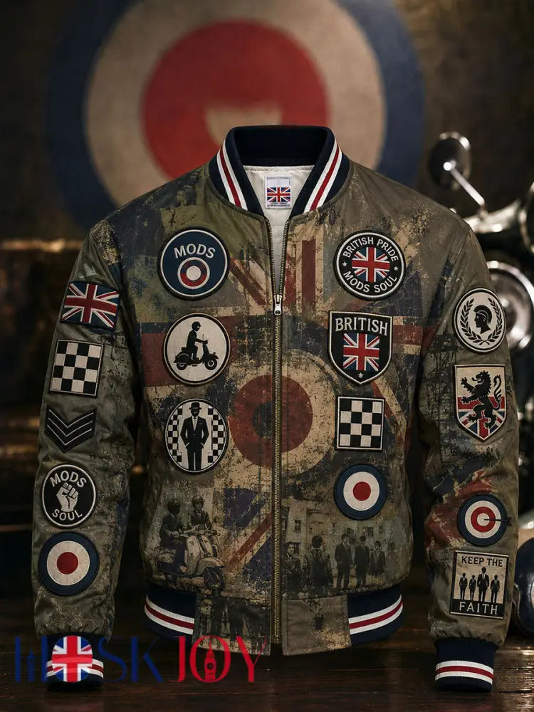 Men’s UK Mods Music Lover Printed Monkey Jacket - Army Green / S