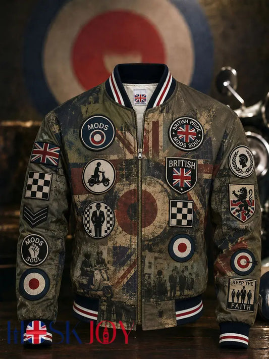 Men’s UK Mods Music Lover Printed Monkey Jacket - Army Green / S