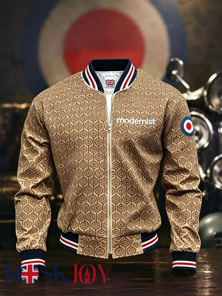 Men’s UK Mods Music Lover Printed Monkey Jacket - Khaki / S