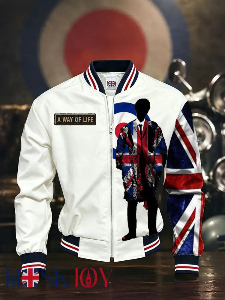 Men’s UK Mods Music Lover Printed Monkey Jacket - White / S