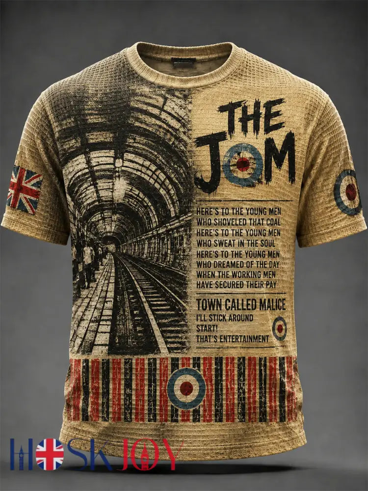 Men’s UK Mods Music Lover Paul Weller Printed Waffle T-shirt - Khaki / S