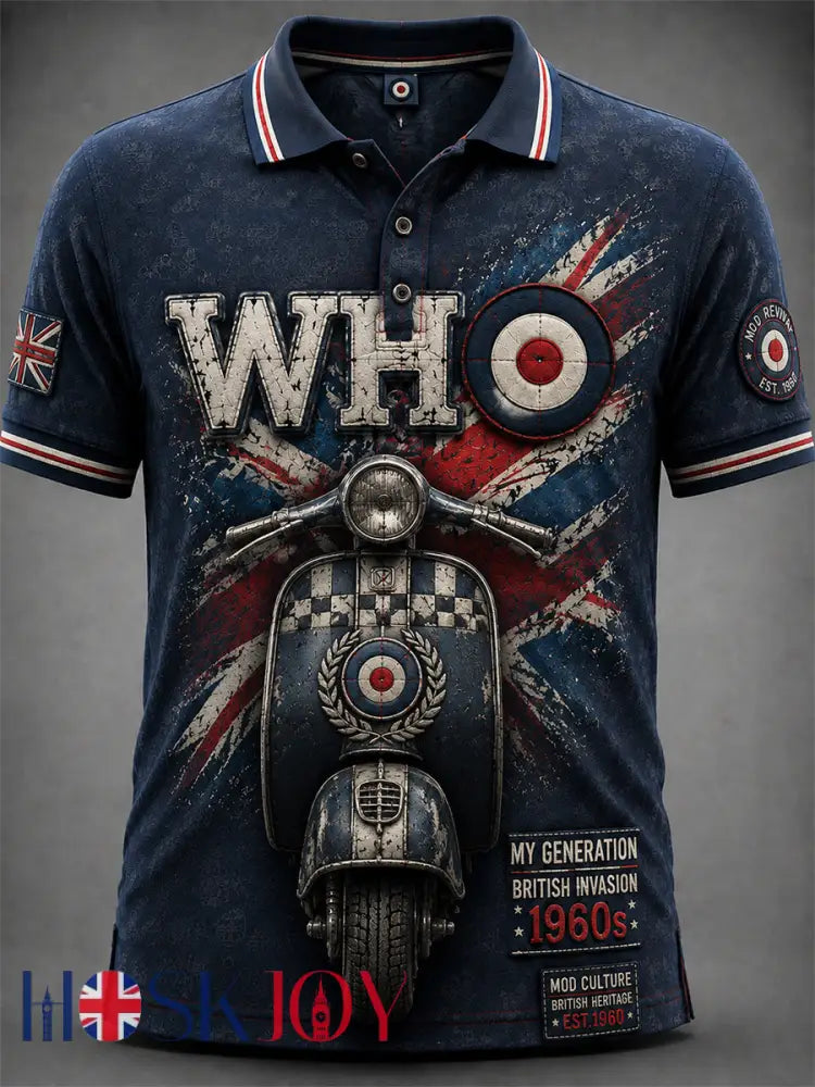 Men’s UK Mods Music Lover The Who Printed Polo Shirt - Blue / S