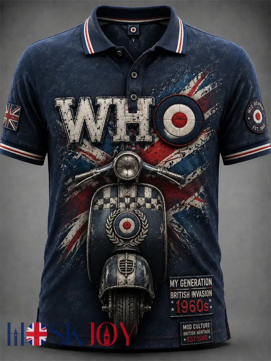 Men’s UK Mods Music Lover The Who Printed Polo Shirt - Blue / S