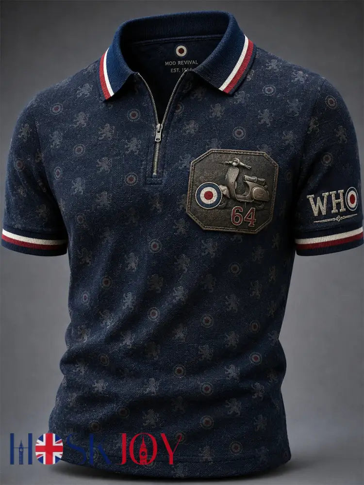 Men’s UK Mods Music Lover The Who Printed Polo Shirt - Navy Blue / S
