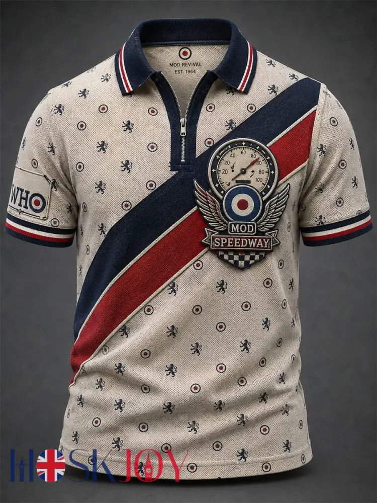 Men’s UK Mods Music Lover The Who Printed Short-Sleeve Polo Shirt - Apricot / S