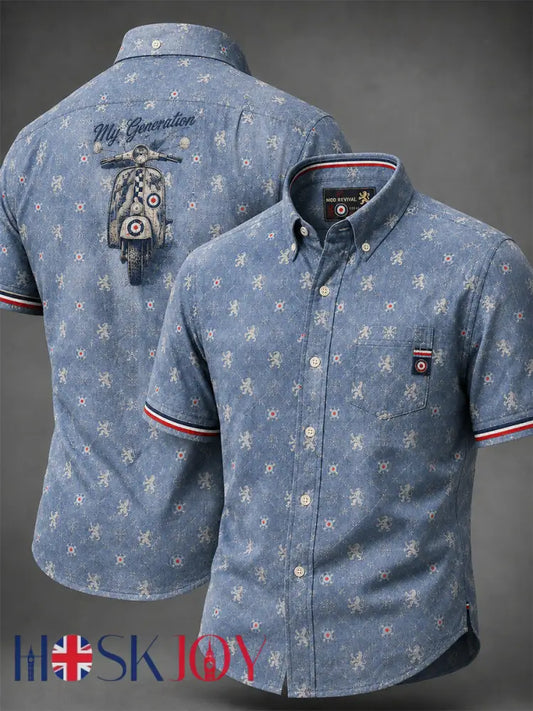 Men’s UK Mods Music Lover The Who Printed Short-Sleeve Shirt - Blue / S