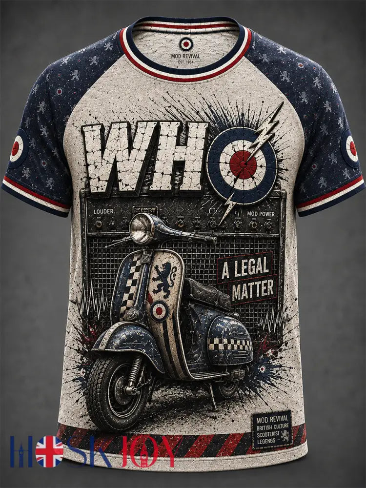Men’s UK Mods Music Lover The Who Printed Short-Sleeved T-Shirt - Blue / S