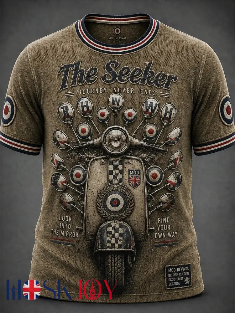 Men’s UK Mods Music Lover The Who Printed Short-Sleeved T-Shirt - Brown / S