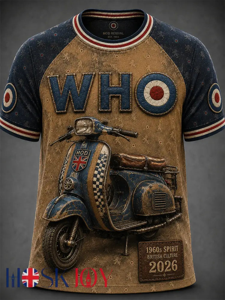 Men’s UK Mods Music Lover The Who Printed Short-Sleeved T-Shirt - Brown / S