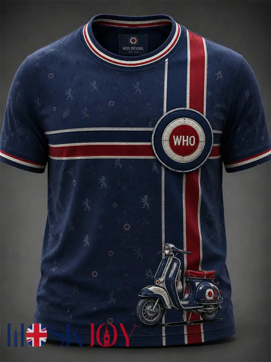 Men’s UK Mods Music Lover The Who Printed Short-Sleeved T-Shirt - Deep Blue / S