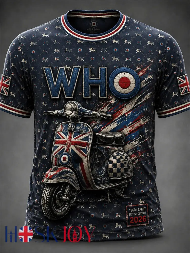 Men’s UK Mods Music Lover The Who Printed Short-Sleeved T-Shirt - Deep Blue / S