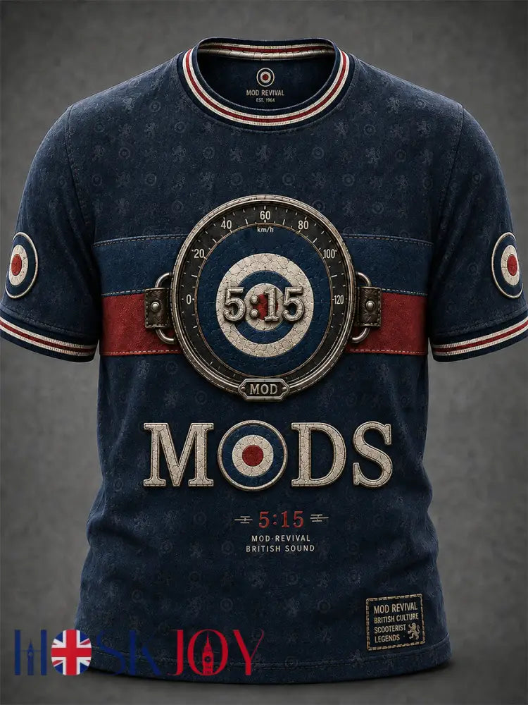 Men’s UK Mods Music Lover The Who Printed Short-Sleeved T-Shirt - Deep Blue / S