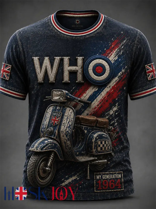 Men’s UK Mods Music Lover The Who Printed Short-Sleeved T-Shirt - Deep Blue / S