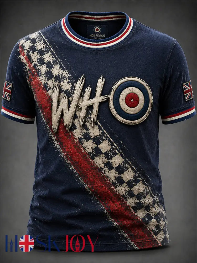 Men’s UK Mods Music Lover The Who Printed Short-Sleeved T-Shirt - Deep Blue / S