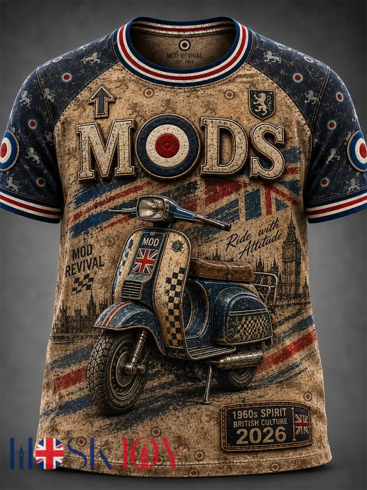Men’s UK Mods Music Lover The Who Printed Short-Sleeved T-Shirt - Khaki / S