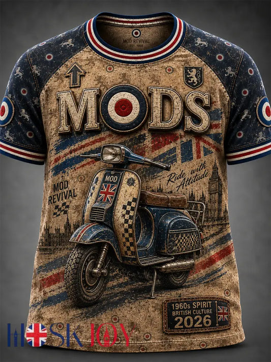 Men’s UK Mods Music Lover The Who Printed Short-Sleeved T-Shirt - Khaki / S