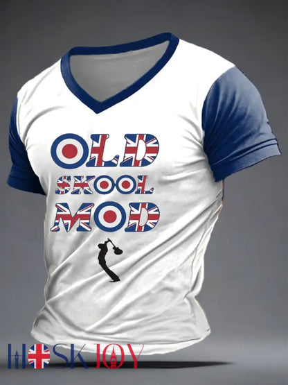 Men’s UK Mods Music Lover V-neck T-shirt - White / S