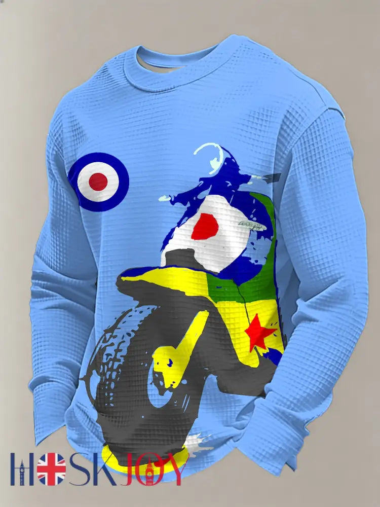 Men’s UK Mods Music Lover Waffle Long Sleeve Top - Blue / S