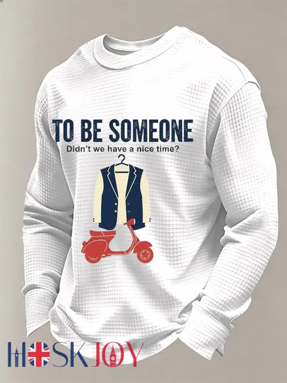 Men’s UK Mods Music Lover Waffle Long Sleeve Top - White / S