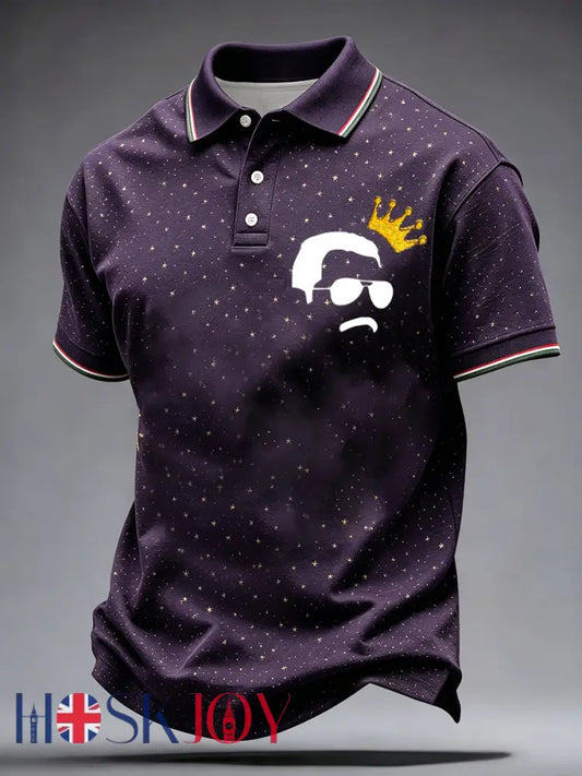 Men’s UK Music Lover Art Printed Casual Tops - Deep Purple / S