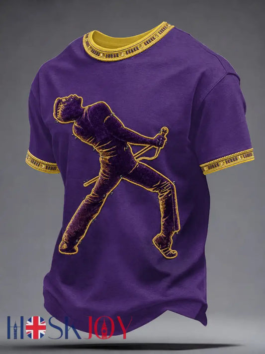 Men’s UK Music Lover Art Printed T-shirt - Purple / S