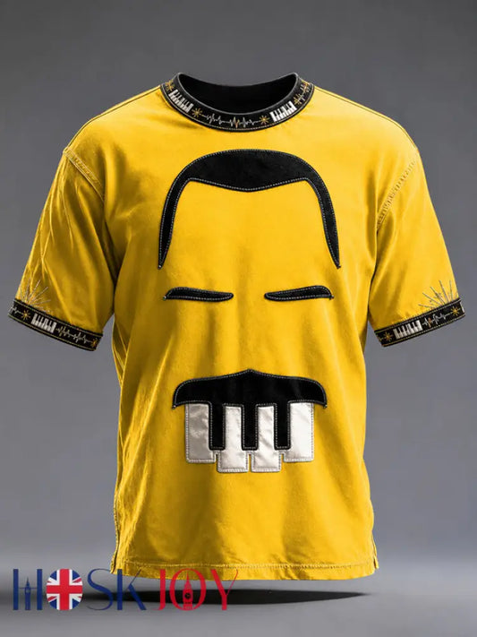 Men’s UK Music Lover Art Printed T-shirt - Yellow / S