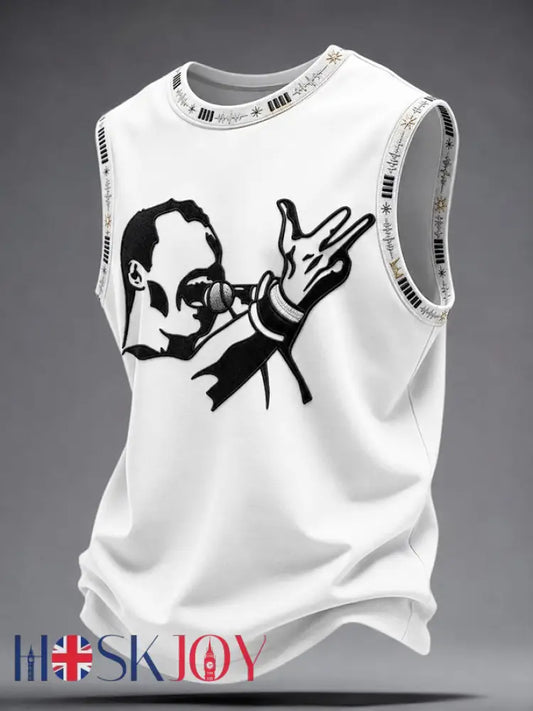 Men’s UK Music Lover Art Printed Tank Tops - White / S