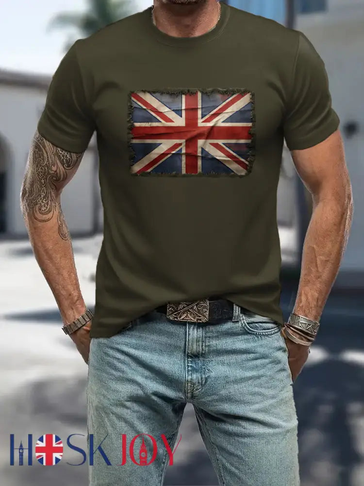 Men’s UK Patriotic Flag Printed T-shirt - Army Green / S