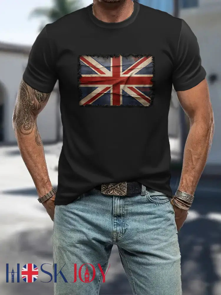 Men’s UK Patriotic Flag Printed T-shirt - Black / S