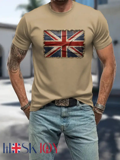 Men’s UK Patriotic Flag Printed T-shirt - Khaki / S