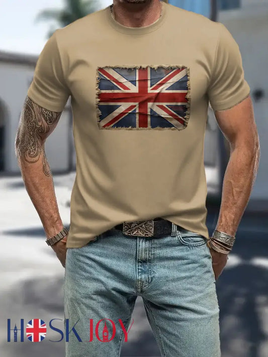 Men’s UK Patriotic Flag Printed T-shirt - Khaki / S