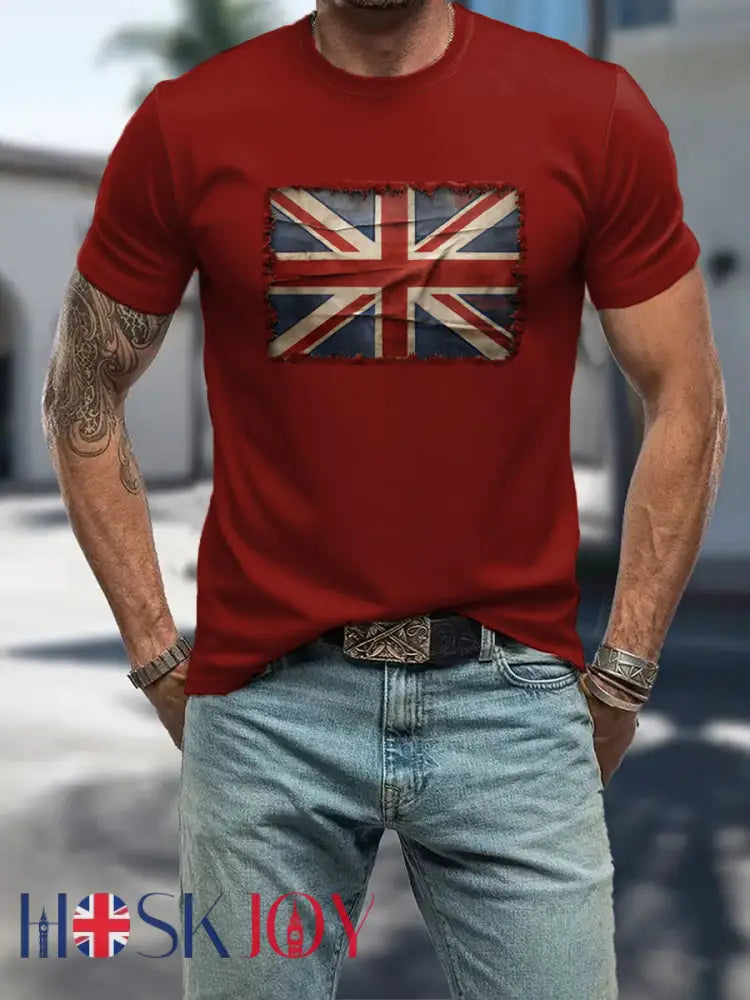 Men’s UK Patriotic Flag Printed T-shirt - Red / S