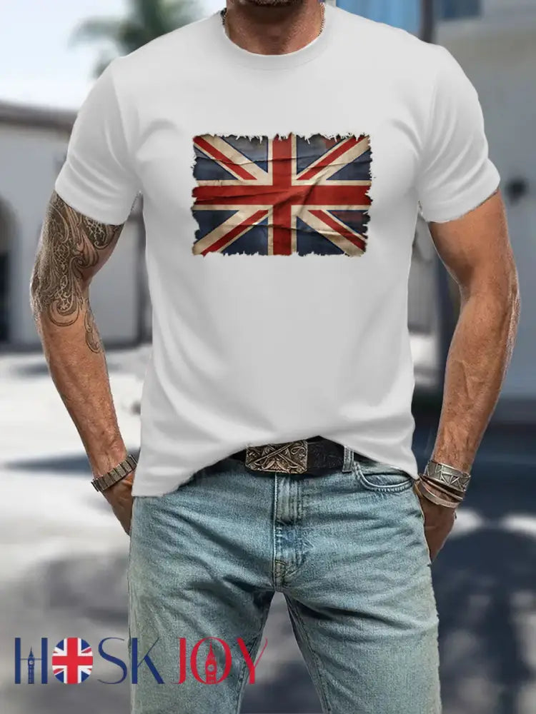 Men’s UK Patriotic Flag Printed T-shirt - White / S