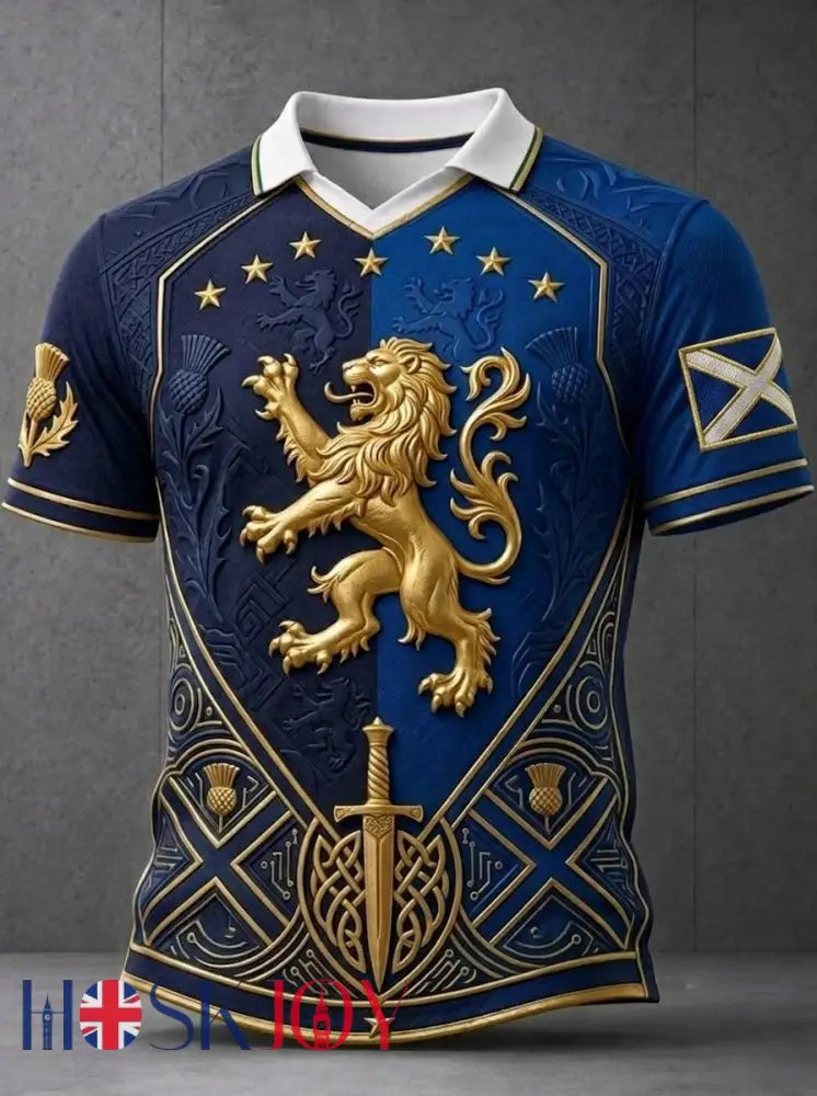 Men’s UK Scotland Football Lover 2026 Printed V-Neck T-Shirt - Blue / S