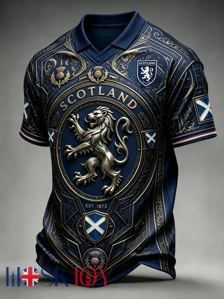 Men’s UK Scotland Football Lover 2026 Printed V-Neck T-Shirt - Blue / S