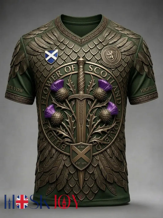 Men’s UK Scotland Football Lover 2026 Printed V-Neck T-Shirt - Green / S
